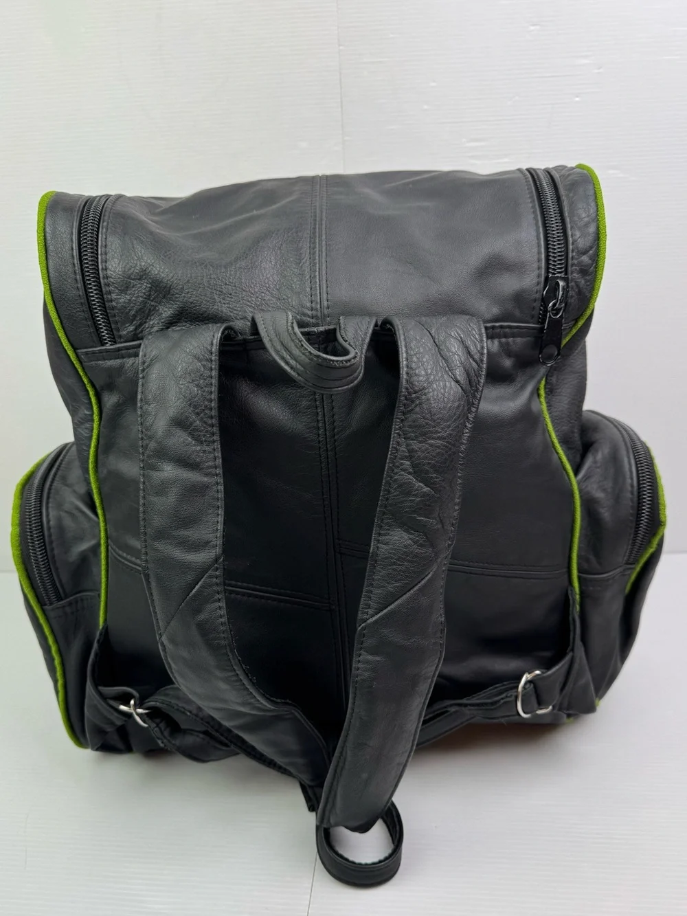 Seattle Seahawks Genuine Leather Backpack VTG Style Black Action Green NFL